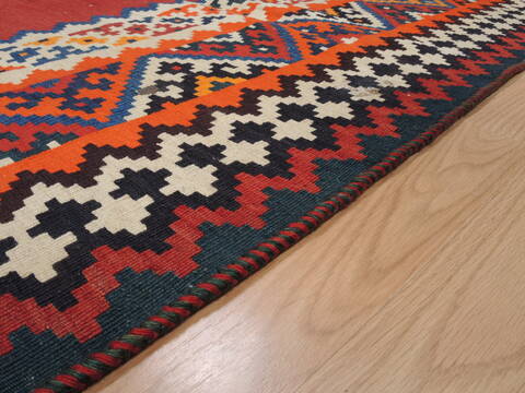 Kilim Red Runner Flat Woven 410 X 101  Area Rug 100-109905 Image 7