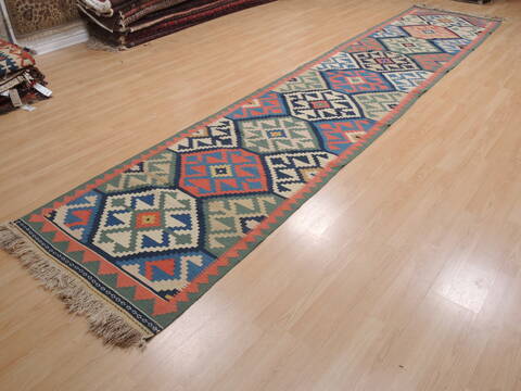 Kilim Green Runner Flat Woven 45 X 1611  Area Rug 100-109982 Image 2