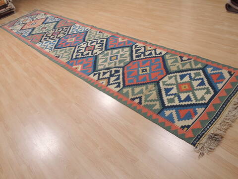 Kilim Green Runner Flat Woven 45 X 1611  Area Rug 100-109982 Image 3