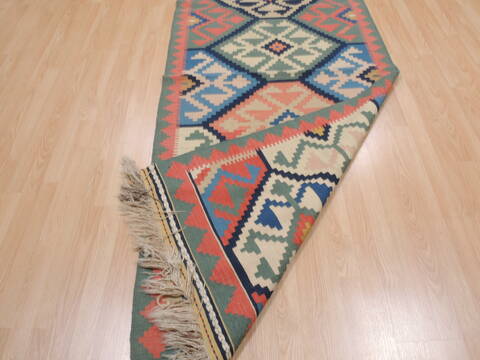 Kilim Green Runner Flat Woven 45 X 1611  Area Rug 100-109982 Image 7