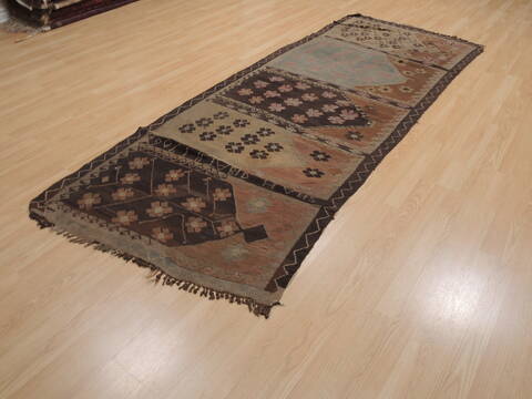 Kilim Brown Runner Flat Woven 310 X 96  Area Rug 100-109988 Image 2
