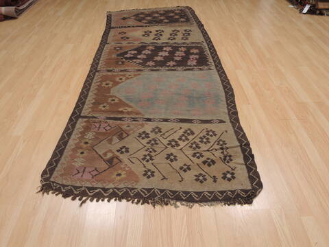 Kilim Brown Runner Flat Woven 310 X 96  Area Rug 100-109988 Image 4