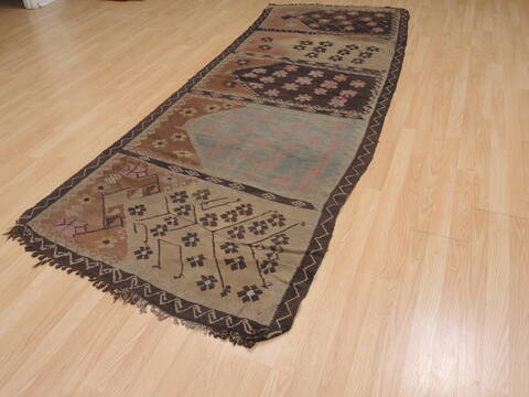 Kilim Brown Runner Flat Woven 310 X 96  Area Rug 100-109988 Image 5