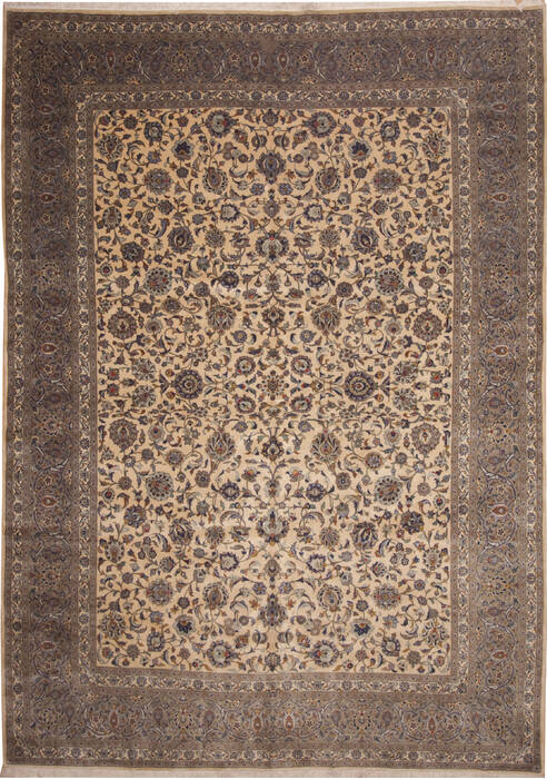 Kashan Beige Hand Knotted 99 X 138  Area Rug 100-11260 Image 0