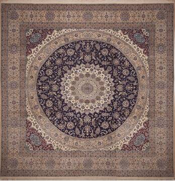 Persian Nain Beige Square 9 ft and Larger Wool Carpet 11280