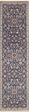Nain Blue Runner Hand Knotted 2'6" X 9'6"  Area Rug 100-11669