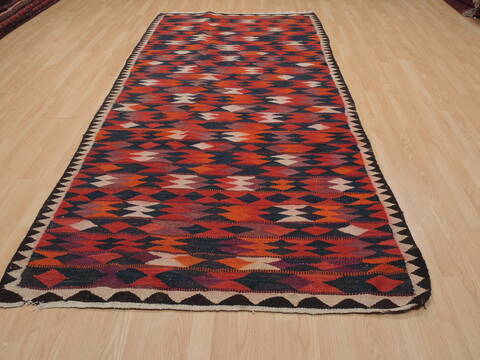 Kilim Red Runner Hand Knotted 410 X 101  Area Rug 100-110016 Image 1