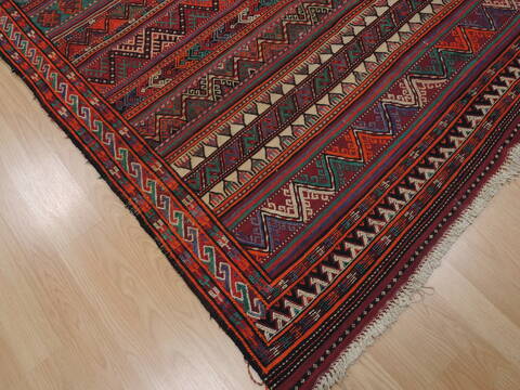 Kilim Red Runner Flat Woven 411 X 114  Area Rug 100-110041 Image 4