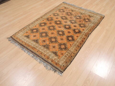 Baluch Orange Square Hand Knotted 411 X 53  Area Rug 100-110117 Image 1