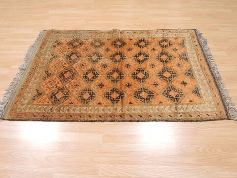 Baluch Orange Square Hand Knotted 411 X 53  Area Rug 100-110117 Image 3