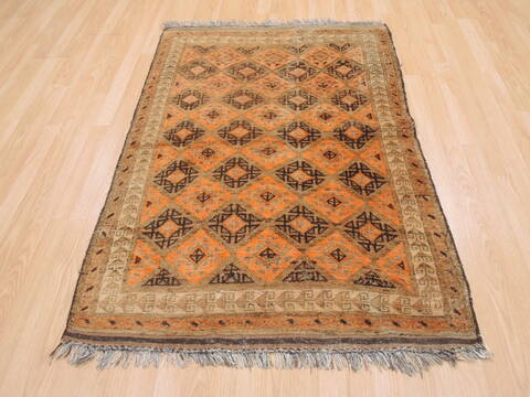 Baluch Orange Square Hand Knotted 411 X 53  Area Rug 100-110117 Image 9