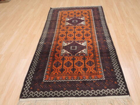 Baluch Orange Hand Knotted 36 X 66  Area Rug 100-110121 Image 3