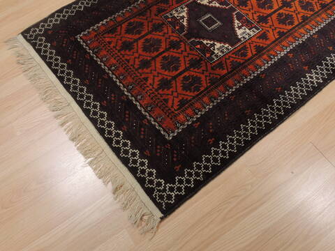 Baluch Orange Hand Knotted 36 X 66  Area Rug 100-110121 Image 4