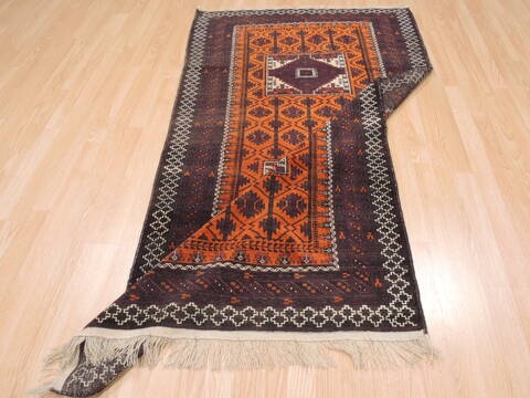 Baluch Orange Hand Knotted 36 X 66  Area Rug 100-110121 Image 7