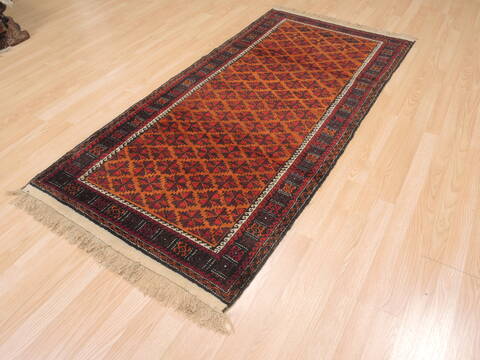 Baluch Orange Hand Knotted 37 X 62  Area Rug 100-110132 Image 5