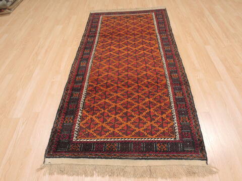 Baluch Orange Hand Knotted 37 X 62  Area Rug 100-110132 Image 6
