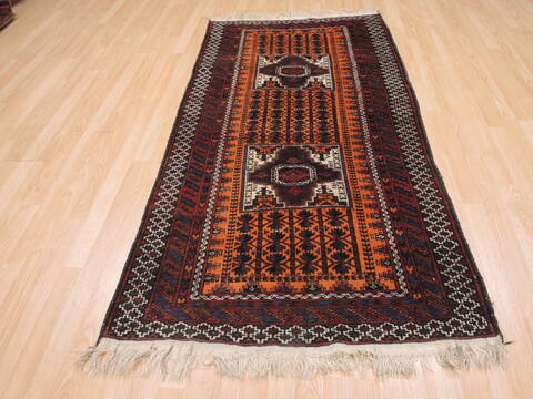 Baluch Orange Runner Hand Knotted 33 X 67  Area Rug 100-110137 Image 1