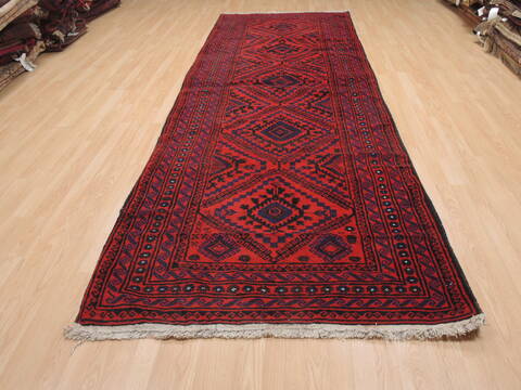 Baluch Red Runner Hand Knotted 43 X 129  Area Rug 100-110144 Image 1