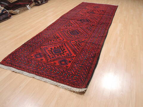 Baluch Red Runner Hand Knotted 43 X 129  Area Rug 100-110144 Image 2