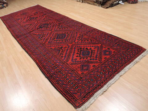 Baluch Red Runner Hand Knotted 43 X 129  Area Rug 100-110144 Image 3