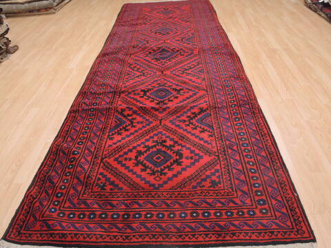 Baluch Red Runner Hand Knotted 43 X 129  Area Rug 100-110144 Image 4