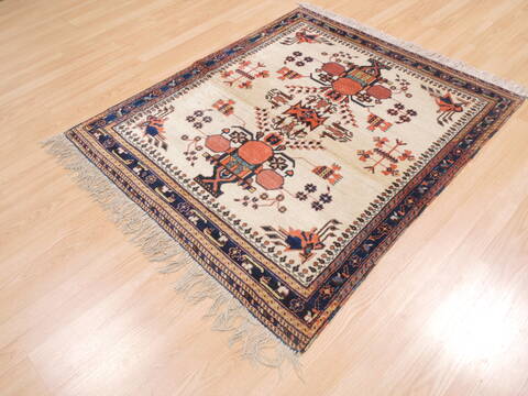 Afshar Beige Square Hand Knotted 39 X 43  Area Rug 100-110149 Image 2
