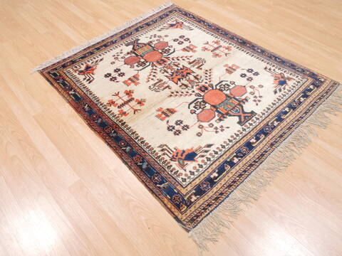 Afshar Beige Square Hand Knotted 39 X 43  Area Rug 100-110149 Image 3