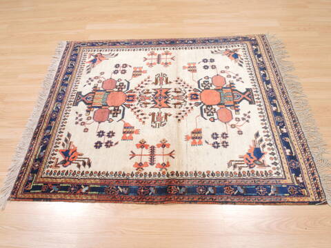 Afshar Beige Square Hand Knotted 39 X 43  Area Rug 100-110149 Image 4