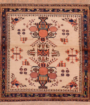Afshar Beige Square Hand Knotted 3'9" X 4'3"  Area Rug 100-110149