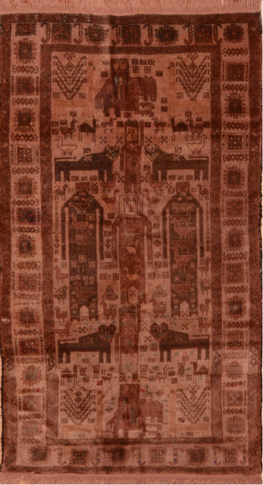 Baluch Beige Hand Knotted 37 X 68  Area Rug 100-110160 Image 0
