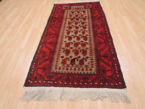 Baluch Beige Runner Hand Knotted 33 X 67  Area Rug 100-110181 Image 1