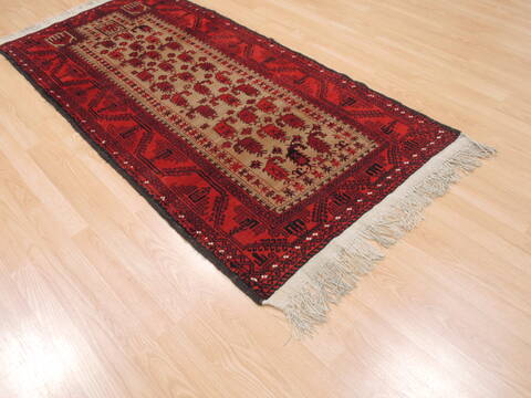 Baluch Beige Runner Hand Knotted 33 X 67  Area Rug 100-110181 Image 3