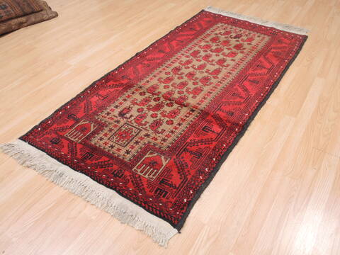 Baluch Beige Runner Hand Knotted 33 X 67  Area Rug 100-110181 Image 6