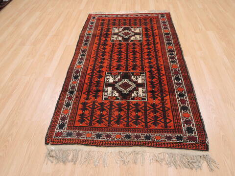 Baluch Orange Hand Knotted 35 X 61  Area Rug 100-110202 Image 1