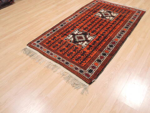 Baluch Orange Hand Knotted 35 X 61  Area Rug 100-110202 Image 2