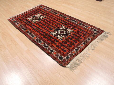 Baluch Orange Hand Knotted 35 X 61  Area Rug 100-110202 Image 3