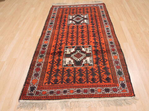 Baluch Orange Hand Knotted 35 X 61  Area Rug 100-110202 Image 4