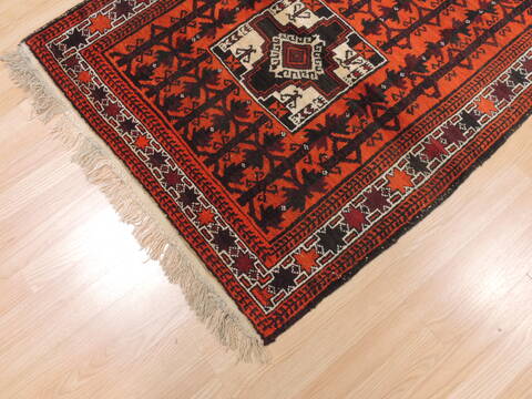 Baluch Orange Hand Knotted 35 X 61  Area Rug 100-110202 Image 5