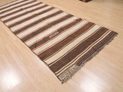 Kilim Brown Runner Flat Woven 46 X 116  Area Rug 100-110267 Image 3