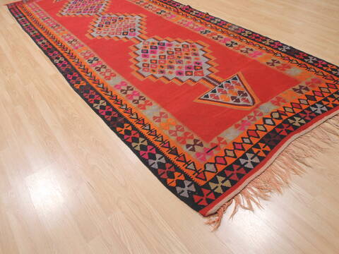 Kilim Red Runner Flat Woven 411 X 123  Area Rug 100-110278 Image 3