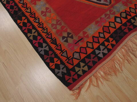 Kilim Red Runner Flat Woven 411 X 123  Area Rug 100-110278 Image 4