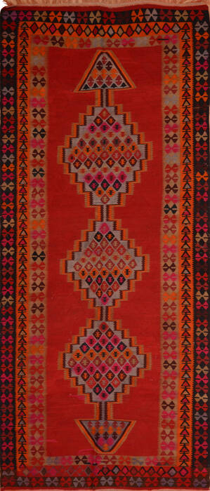 Kilim Red Runner Flat Woven 411 X 123  Area Rug 100-110278 Image 0