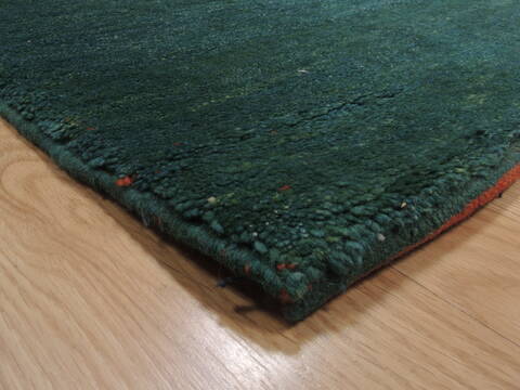 Gabbeh Green Hand Knotted 210 X 48  Area Rug 100-110357 Image 4