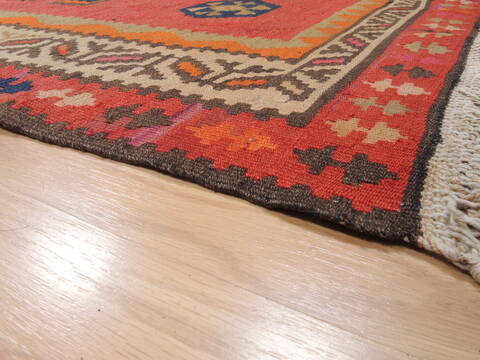 Kilim Red Runner Flat Woven 411 X 1010  Area Rug 100-110474 Image 4