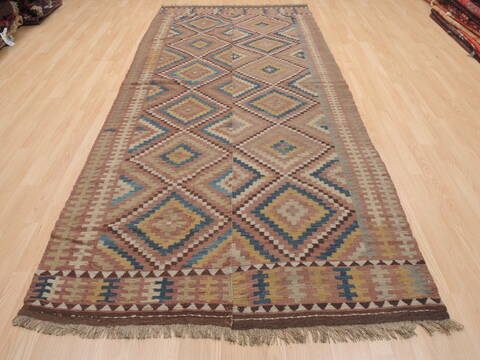 Kilim Brown Runner Flat Woven 48 X 113  Area Rug 100-110493 Image 1
