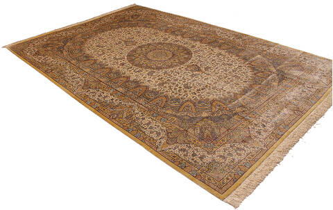 Qum Yellow Hand Knotted 67 X 910  Area Rug 254-110512 Image 1