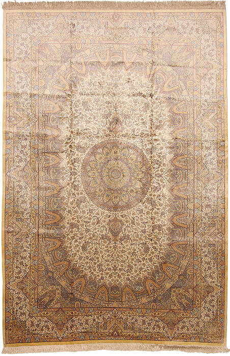 Qum Yellow Hand Knotted 67 X 910  Area Rug 254-110512 Image 0