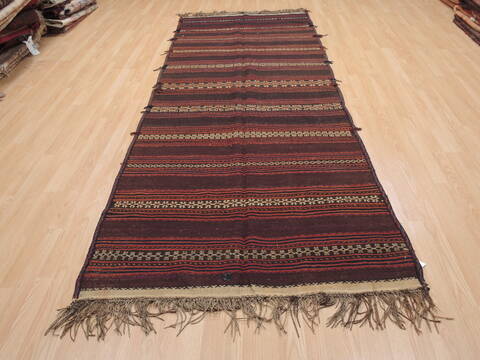 Kilim Brown Runner Flat Woven 311 X 105  Area Rug 100-110716 Image 1