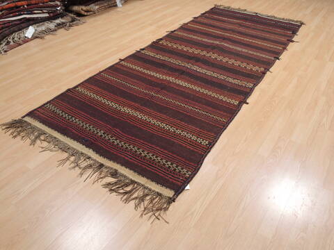 Kilim Brown Runner Flat Woven 311 X 105  Area Rug 100-110716 Image 2