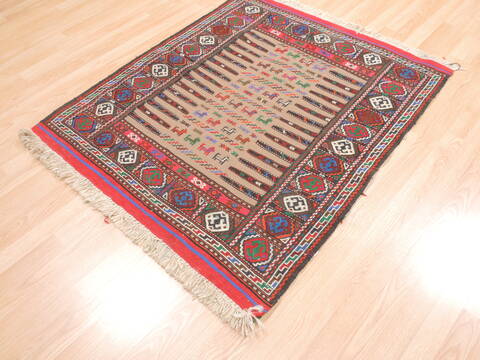 Kilim Red Square Flat Woven 38 X 44  Area Rug 100-110818 Image 2